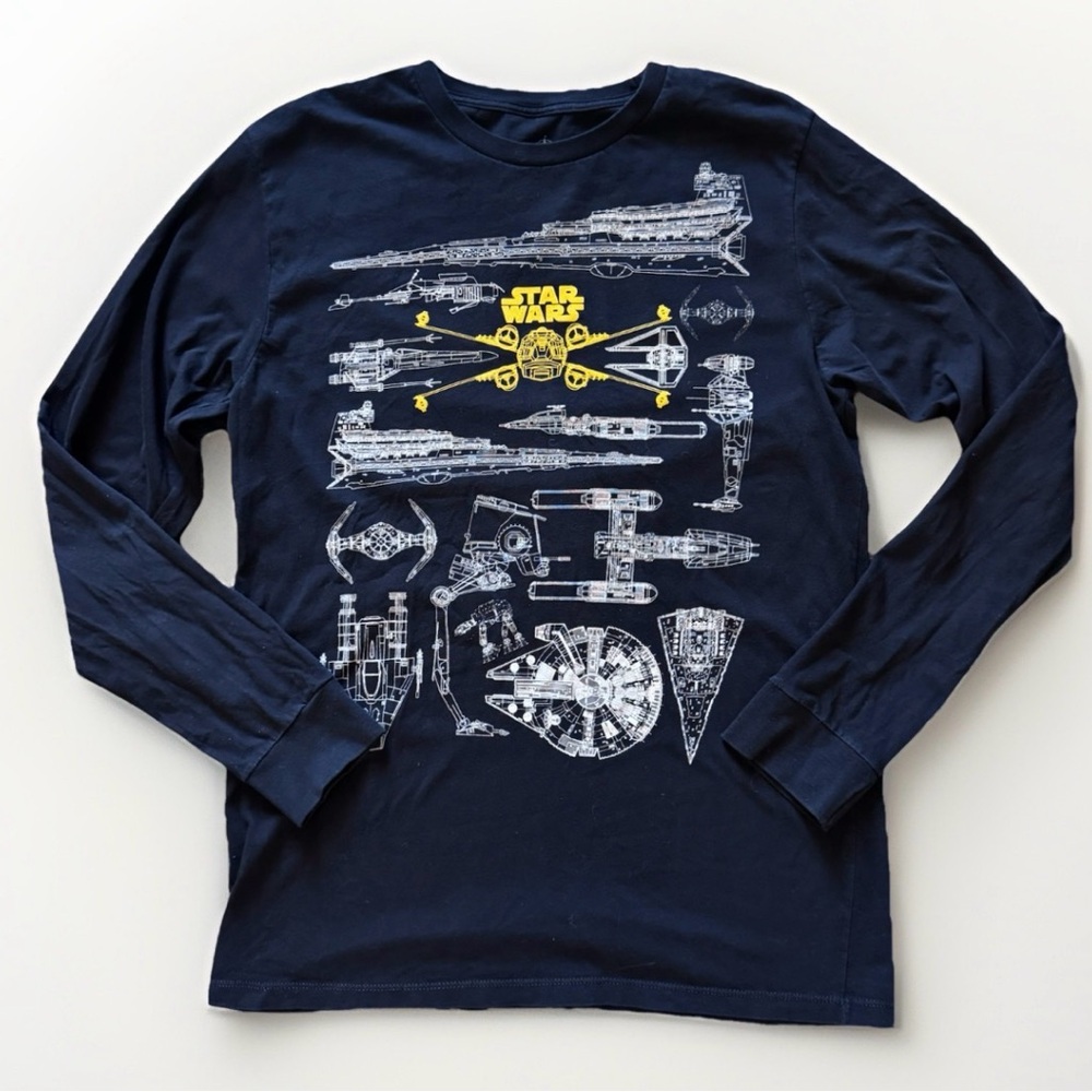 Disney Star Wars "Battle Ships Schematic" graphic long sleeve tee Size M Unisex